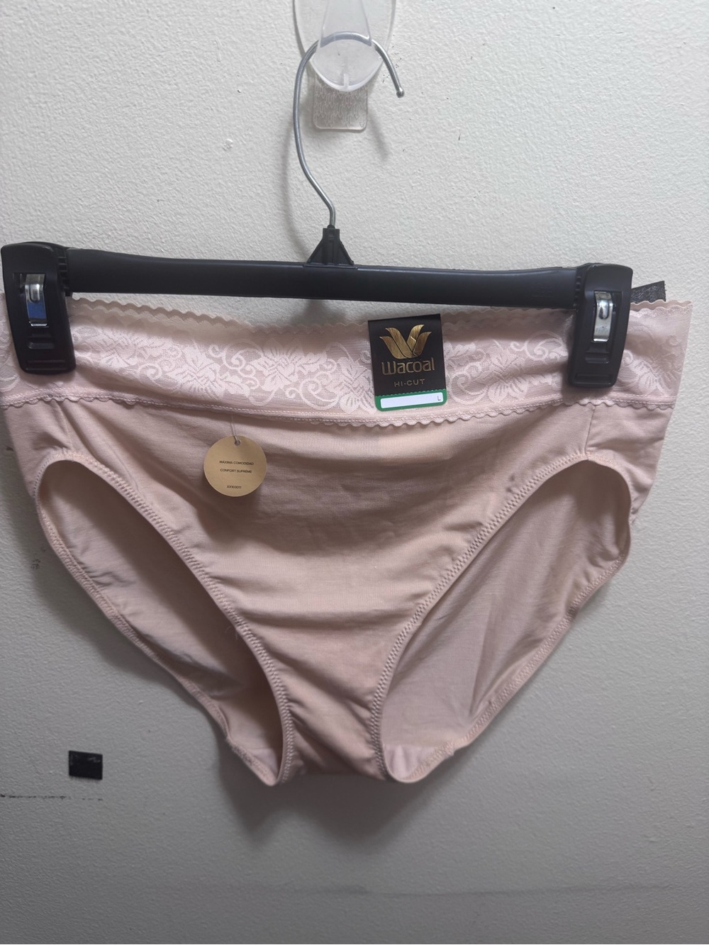 Wacoal Lace-Trim Hi-Cut Briefs in Nude size large